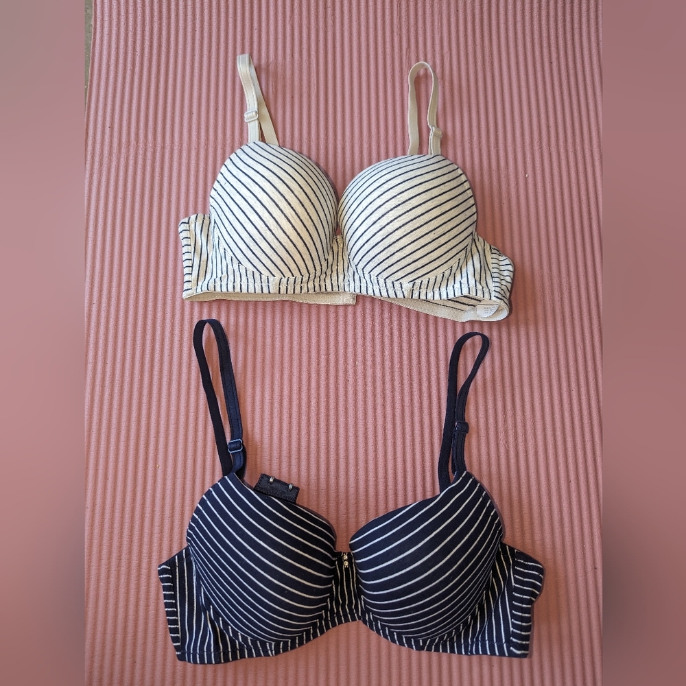 Striped Black and Cream Bra Set